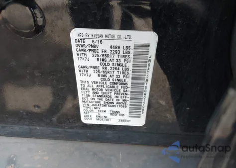 2016 Nissan Rogue Sv from USA, damaged, VIN JN8AT2MT5GW017089